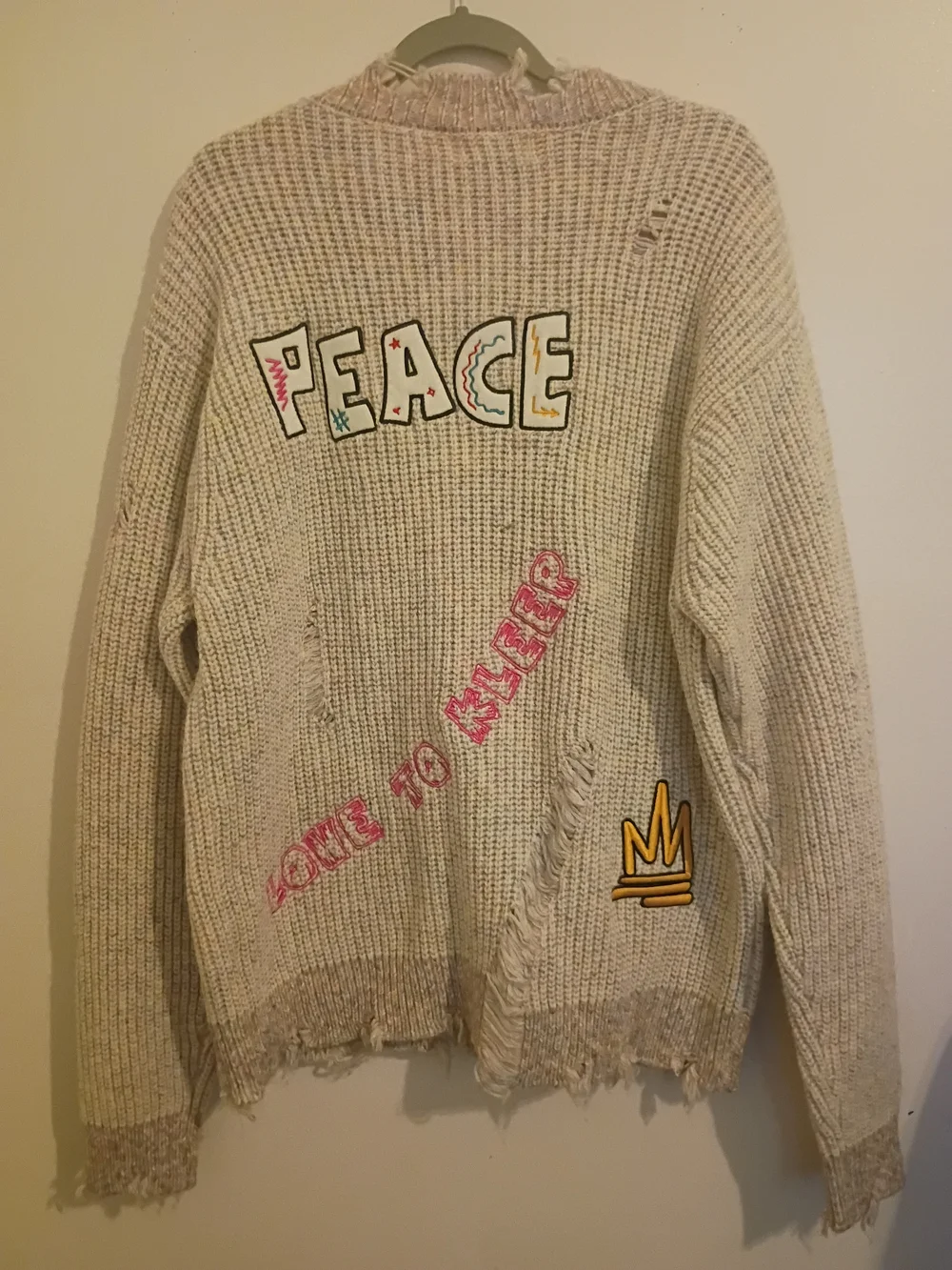 Kleep Men's Kelve Heavy Gauge‎ Distressed Knit Sweater Graphic Sz L NWT